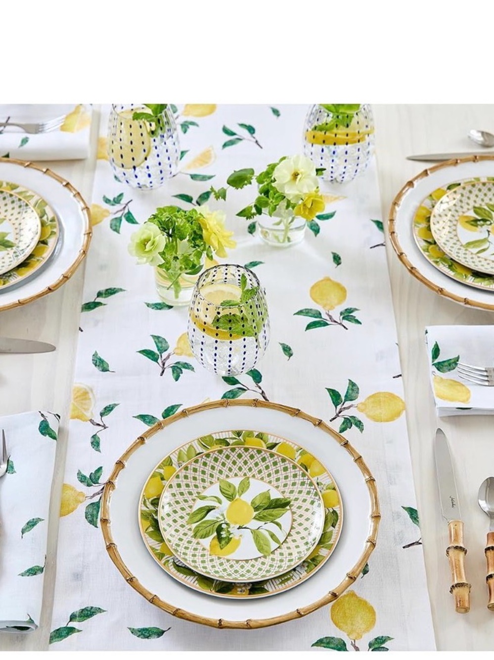 Solino Home Botanical Lemon Print Table Runner 72 inches long-100% Pure Linen
